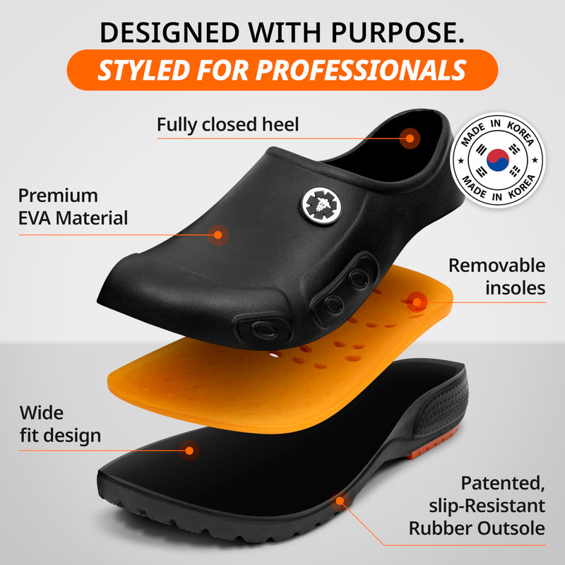 YUNGPRIME Men's and Women's Slip-Resistant Work Shoes - Nursing - Chef Shoes 8-8.5 Wide Women/6-6.5 Wide Men Black