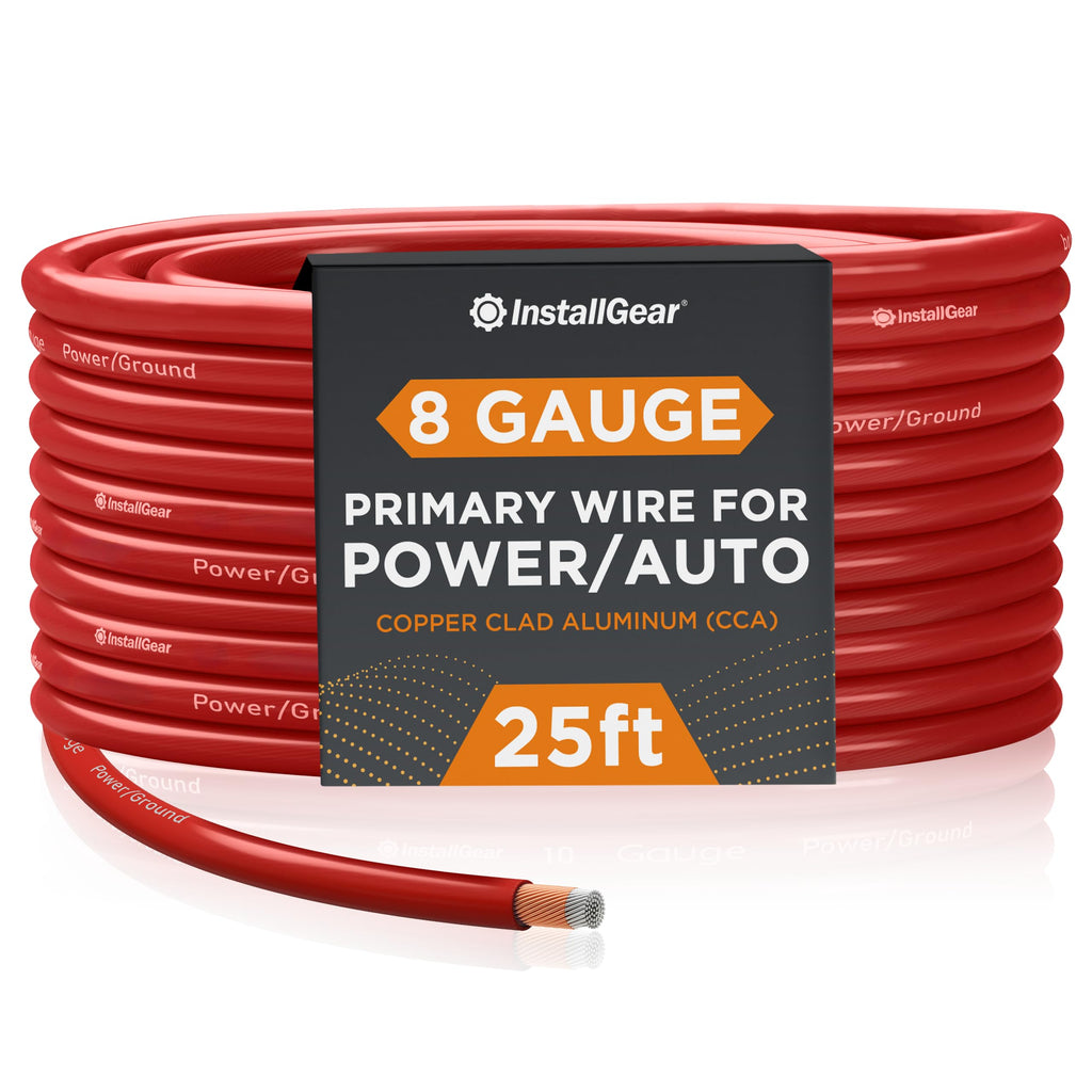 InstallGear 8 Gauge Amp Power Wire (25ft) Copper Clad Aluminum CAA - 8AWG Wire, Automotive Wire, Car Amplifier Power & Ground Cable, Car Audio Speaker Stereo, Battery Cable, Welding Cable 8ga Wire 25ft - Red