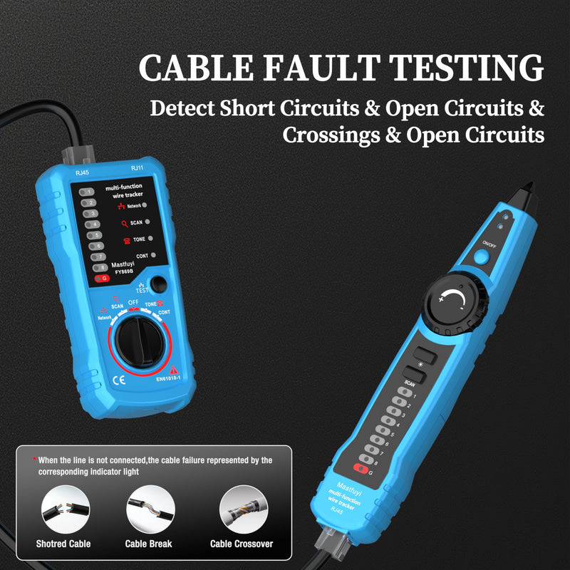 Network Cable Tester, Digital Signal Line Finder with Probe Tone, Ethernet LAN Network Cat5 Cat6 Cable Maintenance Collation, RJ11 RJ45 Cable Tracer, Telephone Line Test-Blue FY869B-lan