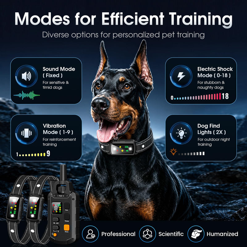 Military Dog Shock Collar 2 Dogs, 4200ft Dog Training Collar with Remote, IPX7 Waterproof Electric Dog Collar with 3 Training Modes, LED Lights & Security Lock, Rechargeable eCollar for 5-120lbs Dogs Black
