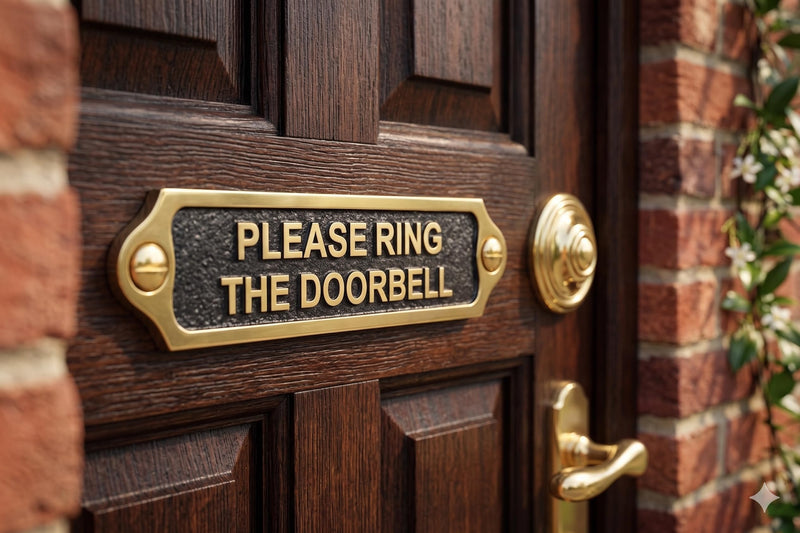 Solid Brass Please Ring The Doorbell Plaque Sign, Black Background Doorbell Notice Plate, Entrance Door Sign for Home, Office, Shop, Reception, Hotel, Clinic, Business Entryway Signage(PLEASE RING THE DOORBELL)