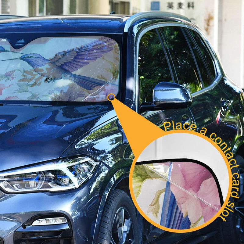 Car Windshield Sun Shade Foldable, Flowers and Hummingbirds Sun Shade for Car Truck Window Front Windshield, Blocks UV Rays Sun Visor Protector Sun Heat Reflector to Keep Your Vehicle Cool, M Hummingbirds I0705
