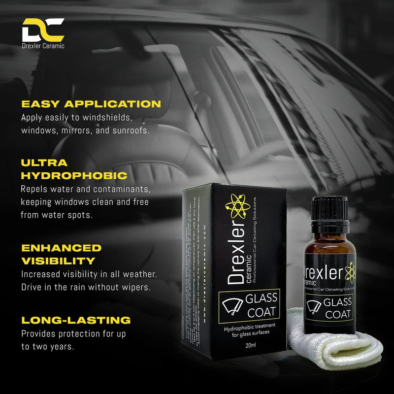 Glass Coating 20ml – Hydrophobic Ceramic Coat for Windshields & Windows | Water Repellent Protection for Glass Parts | Enhanced Visibility, Spotless Finish, Long-Lasting Shine