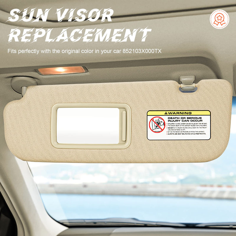 Beige Driver Left Side Sun Visor Replacement Compatible with 2011 2012 2013 2014 2015 Hyundai Elantra Replace 852103X000TX Beige