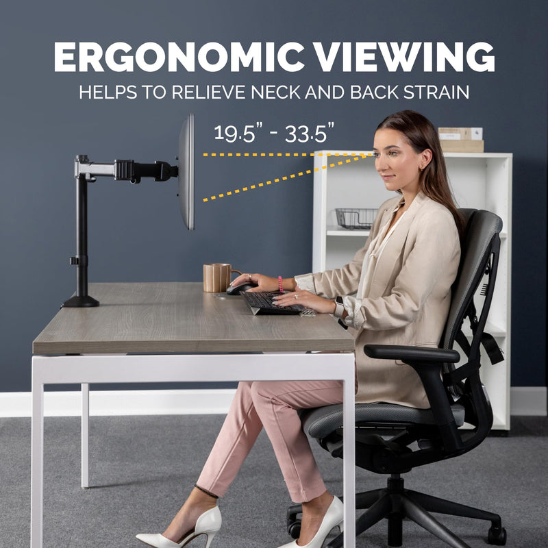 Fellowes Reflex Series Adjustable Monitor Arm for Desk, Supports 32-Inch Monitors, Ergonomic Single Monitor Stand with VESA Mount, Easy Setup with Grommet or Clamp, 8502501-Black