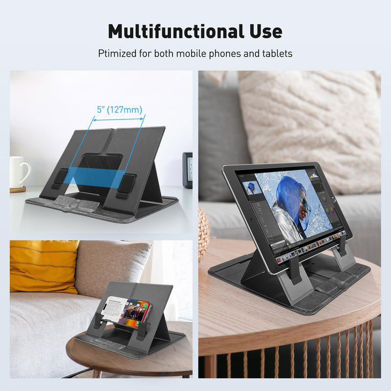 AboveTEK Portable Tablet Stand - Foldable & Ergonomic iPad Holder with 4 Viewing Angles, Patented Design Wallet Style Travel Stand for Tablets/Laptops/Phones (Black) Black