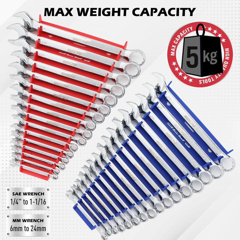 2-Pack Magnetic Wrench Organizer, 32-Slot Premium Wrench Rack Holder Tool Trays for Toolboxes Drawer Storage, SAE (1/4" - 1-1/16") & Metric (6mm - 24mm) 2PCS--32 Slot