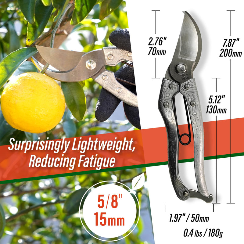 SUIZAN Bypass Pruning Shears 8” Forged Aluminum Handle - Professional Japanese Hand Pruners Garden Scissors Gardening Tools 8 Inch (200mm) Aluminum Handle Pruner