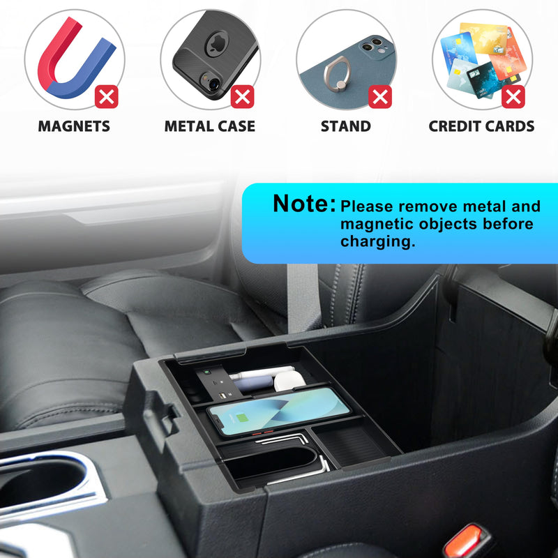 Wireless Charger for Toyota Tundra 2014-2021 Accessories | Center Console Organizer Tray, USB-A USB-C Fast Phone Charging Panel Pad, Armrest Storage Box for Tundra