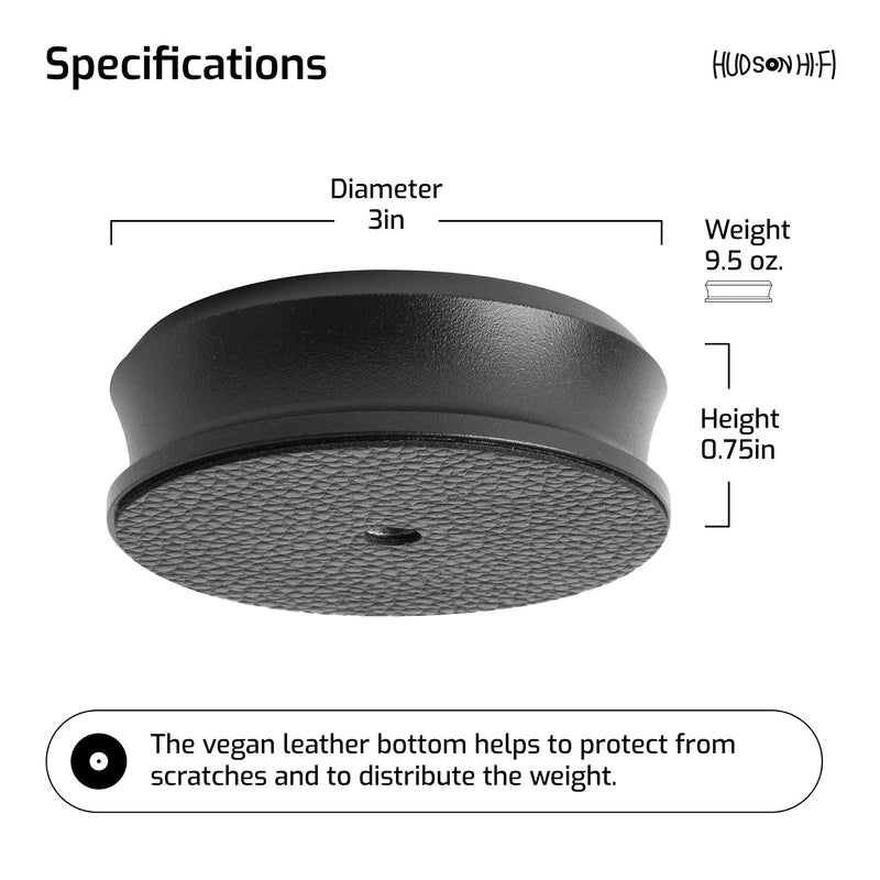 Hudson Hi-Fi SmallBen Record Weight Stabilizer with Protective Leather Pad - 9-Ounce Vinyl Turntable Weight - Durable & Stylish LP Stabilizer - Fits Any Turntable - Black Matte SMALLBEN_BLACK
