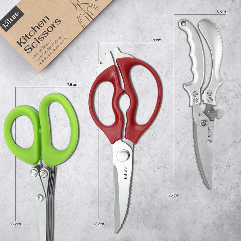 Heavy Duty Kitchen Shear with Bonus MultiPurpose and Herb Scissors 420 Stainless Steel for Chicken, Meat, Fish and Poultry Gift Set with Kitchen Shears for Food and Herbs Scissors by Kiture Modern Kitchen gadgets