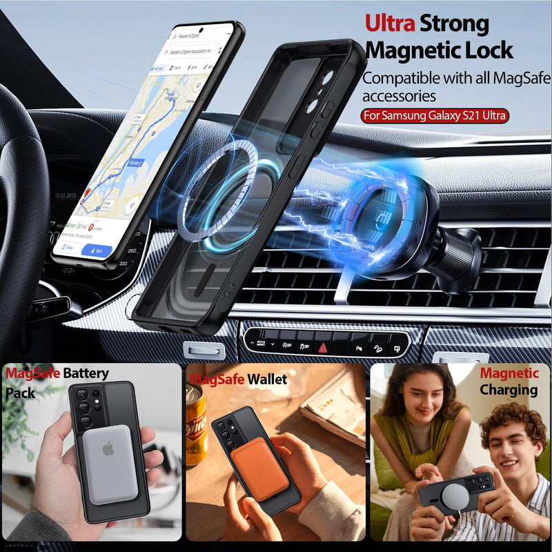 for S21 Ultra Phone Case, MagSafe Fit,Magnetic Matte,Black | 𝟐 𝐗 Screen Protector,Slim Translucent Matte Skin Feeling Shockproof Protective for Samsung Galaxy S21 Ultra Case Black Samsung Galaxy S21 Ultra 5G