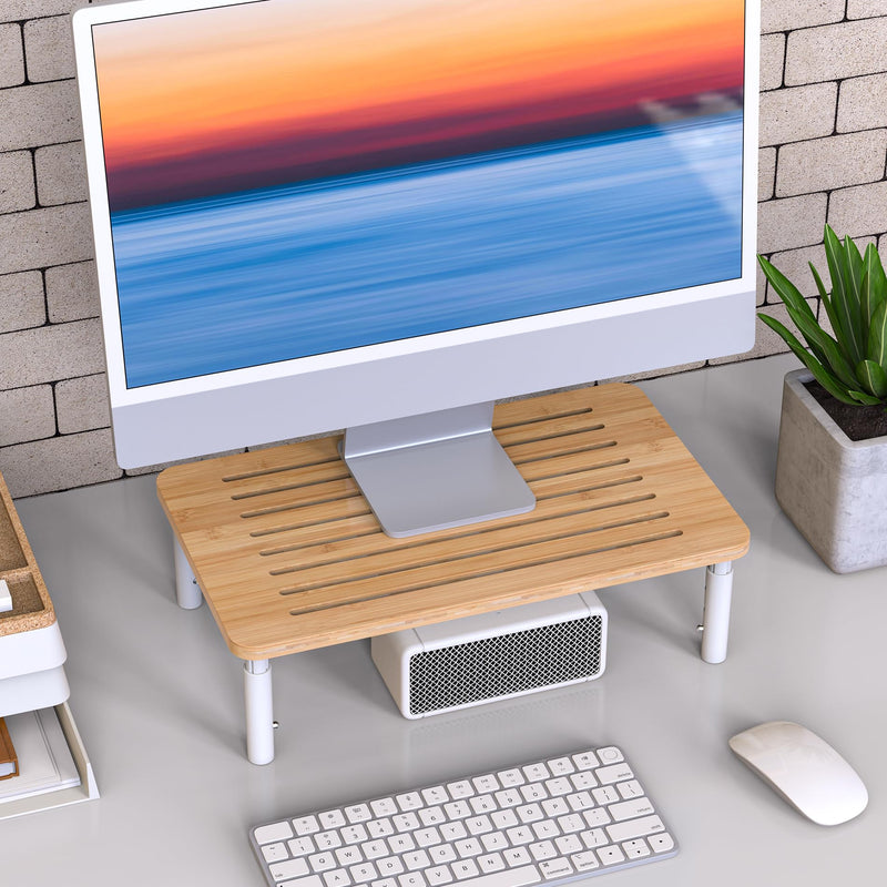 Bamboo Monitor Stand Riser, 4 Adjustable Height, Laptop Stand with Airflow Vents, Desk Organizer for Computer, PC, Printer (Natural) Natural 1 pack