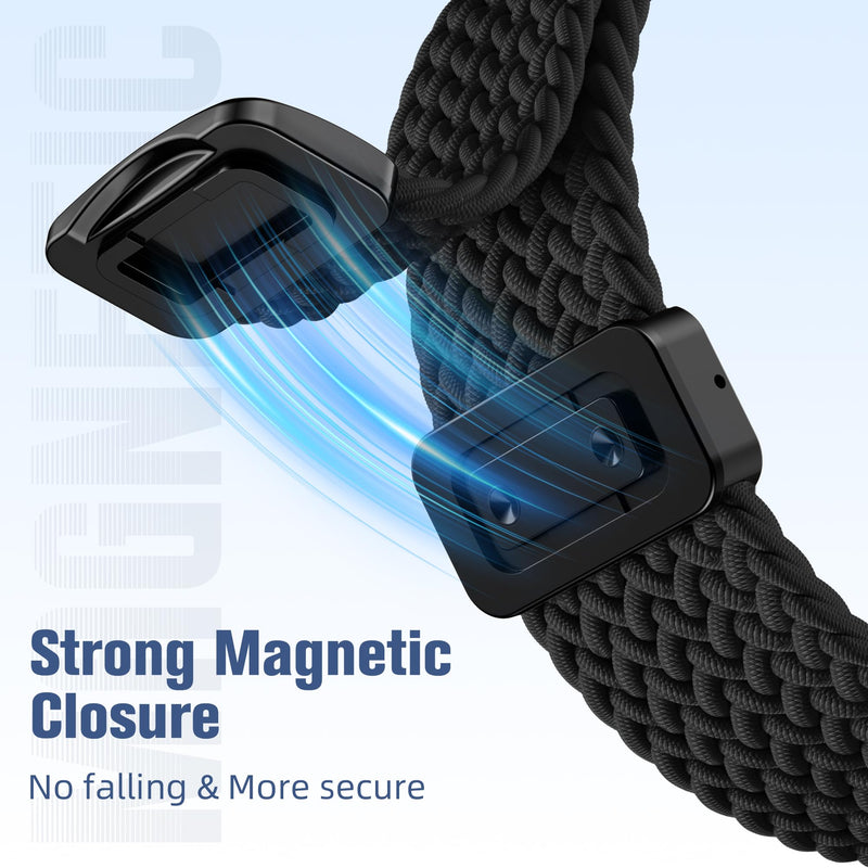 One Click Magnetic Band for Samsung Galaxy Watch 7 6 4 5 Watch 6 4 Classic | 20mm Braided Bands for Samsung Watch Band Women Men, Stretchy Nylon Sport Strap for Galaxy Watch 7 Band 6 4 5/5 Pro/FE Black One Size