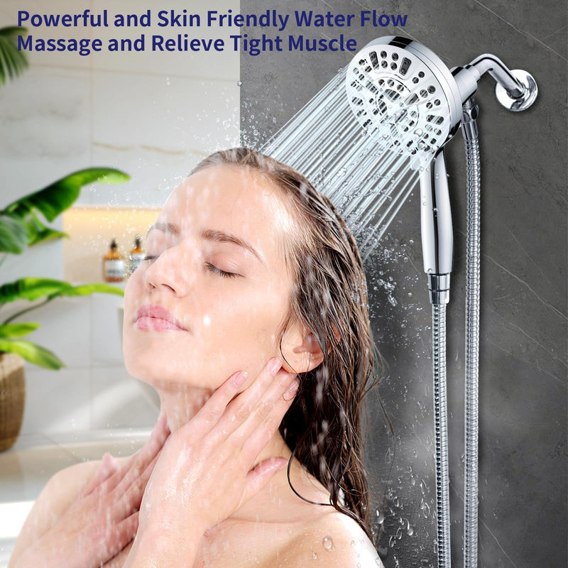 Magnetic Handheld Shower Head with Filter, High Pressure 10-Spray-Mode Detachable Shower Head with 60-Inch Hose, Powerful Hand Held Shower Head for Low Water Pressure(head,silver) Silver