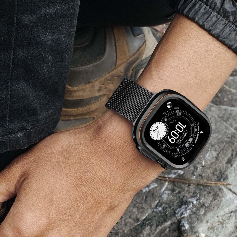 Metal Cover Compatible with Apple Watch Ultra 3/2/1 Case 49mm | 2 in 1 Protective Rugged Bumpe for iWatch Ultra 49mm (Black) Black