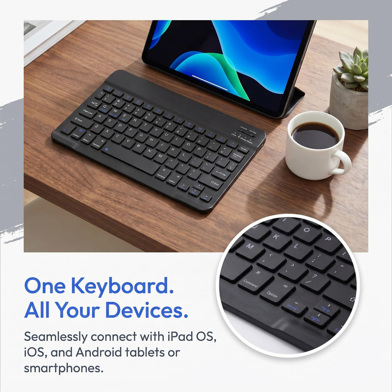 Slim Bluetooth Keyboard for Samsung Galaxy Tablet, Rechargeable Wireless Portable Keyboard for iPad 10th 11th Gen, iPad Pro Air Mini, iPhone Android Smartphone