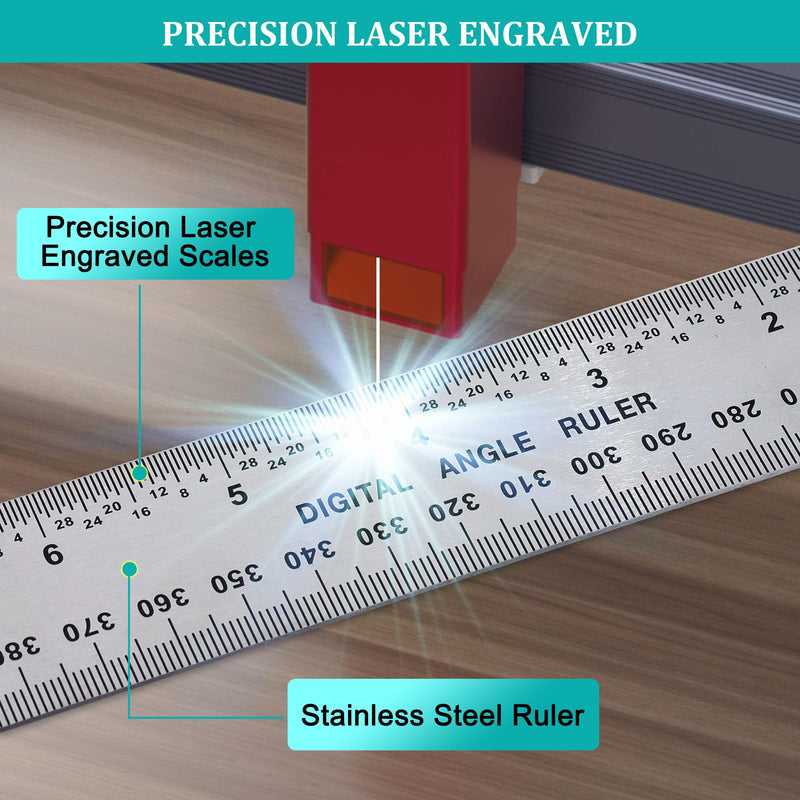 Digital Angle Finder Protractor, Angle Finder Ruler with 7inch/200mm, Angle Measuring Tool for Woodworking/Carpenter/Construction/DIY Measurement(2 Batteries Included) (Stainless Steel) Stainless Steel