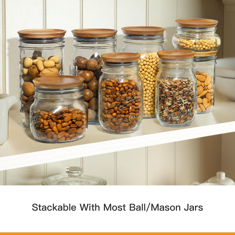 6 Regular Mouth and 6 Wide Mouth Wooden Mason Jar Lids for Ball/Mason Jars, Reusable Acacia Wood Mason Jar Lids with Airtight Silicone Seal Perfect for Dry Food Storage (6PCS-Regular + 6PCS-Wide) 6PCS-Regular + 6PCS-Wide