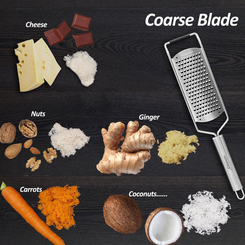 Vovoly 4-Pcs Pro Set Zester Grater Set, Cheese Grater with Razor-Sharp Stainless Steel Blade, Fine/Coarse/Extra Coarse/Slider Attachment Silver_4-Pcs Pro Set