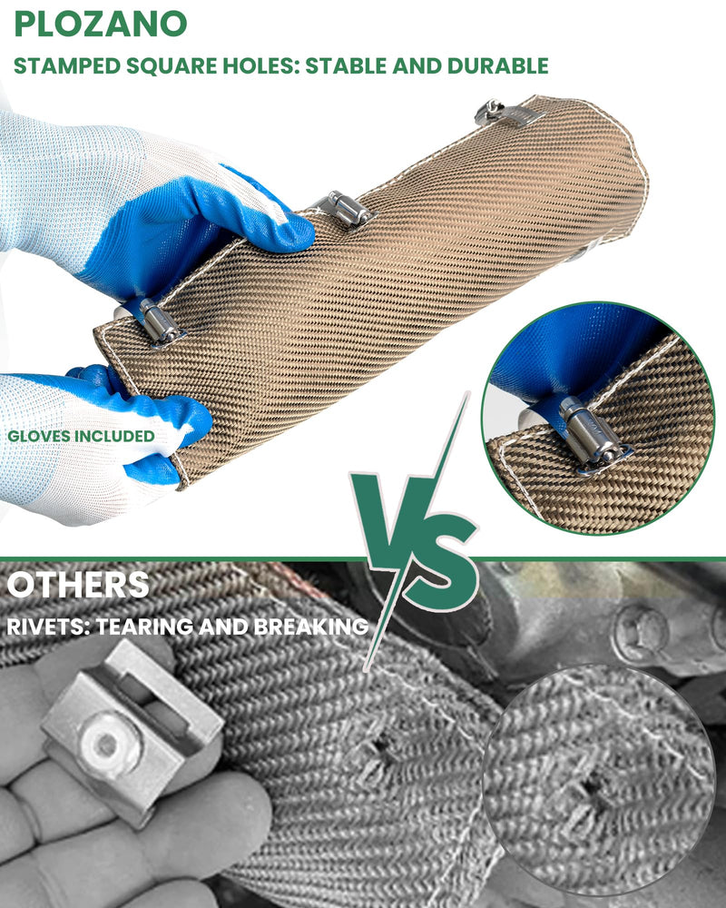 Titanium Pipe Shield with Gloves, Exhaust Heat Shield 12" x 6", 2 Layer Motorcycle Exhaust Heat Shield, Muffler Heat Shield Exhaust Wrap Pipe Heat Insulation Protection up to 1350°F