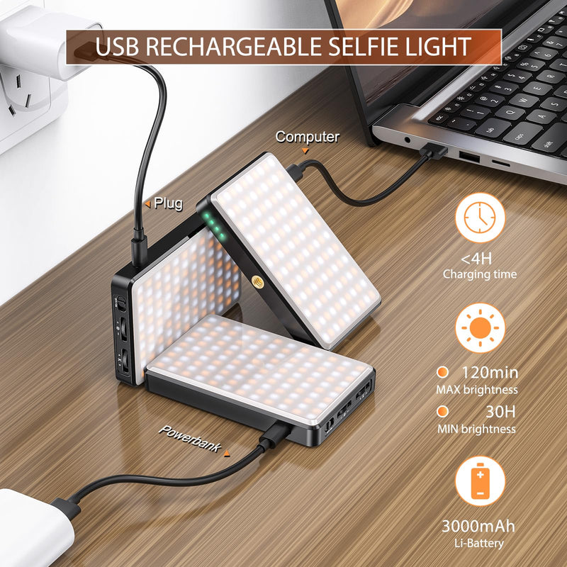120 LED Video Light, Portable USB Photo Light Dimmable 2500-9000K CRI 95+ 5000mAh Battery with Tripod and Clip, Photo Lamp for Phone/iPad/Laptop/Camera ST120