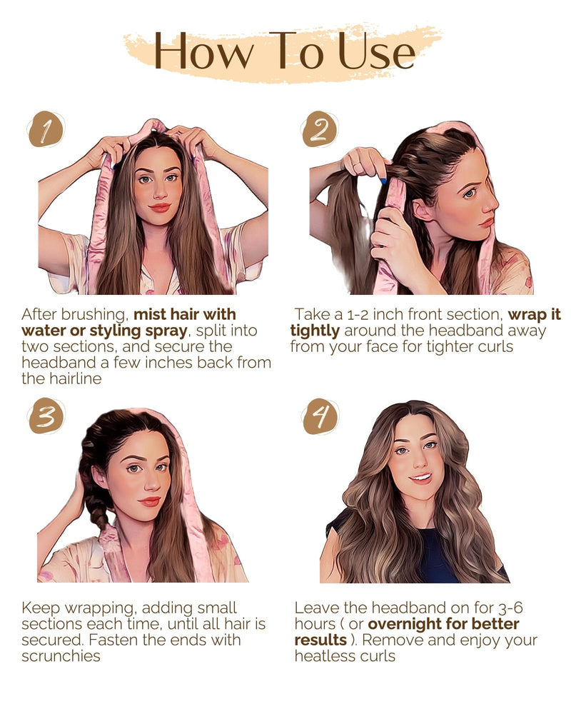 Yanibest Heatless Hair Curler, No Heat Hair Curlers to Sleep in, Super Soft Ribbon Wrap for Long Hair, Overnight Heatless Curling Set with Scrunchies and Clip, for All Hair types Pink