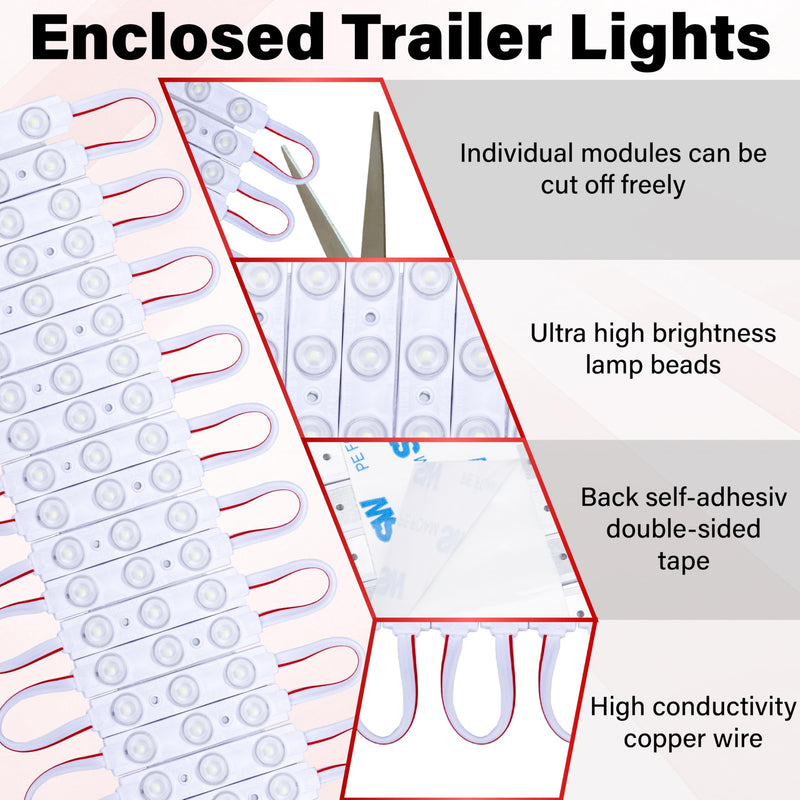 60 Led Van Interior Light Kits, 12V Led Light Strip, Cargo Van Accessories, Ceiling Work Lights Kit, Enclosed Trailer Lights for Truck Vans RV Boats Caravans, 20 Modules(White) 20 Modules(60 LED)