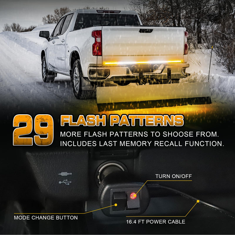 XRIDONSEN 60 inch Truck Strobe Lights Strip 360 LED Amber White Rear Window Tailgate Emergency Lights Flashing Warning Hazard Safety for Tow Plow Trucks Construction Vehicles Pickup Amber/White