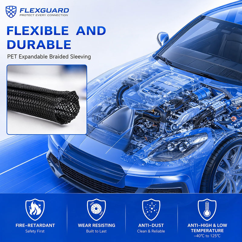 1/2" Split Cable Sleeves, Heavy Duty Wire Cover Cable Sheath to Hide Cords | Black 10ft Reusable Wire Organizer Flexible Abrasion Resistance Wire Loom Wrap for Car Desk Computer Pet Chew Protection 10ft - 1/2"