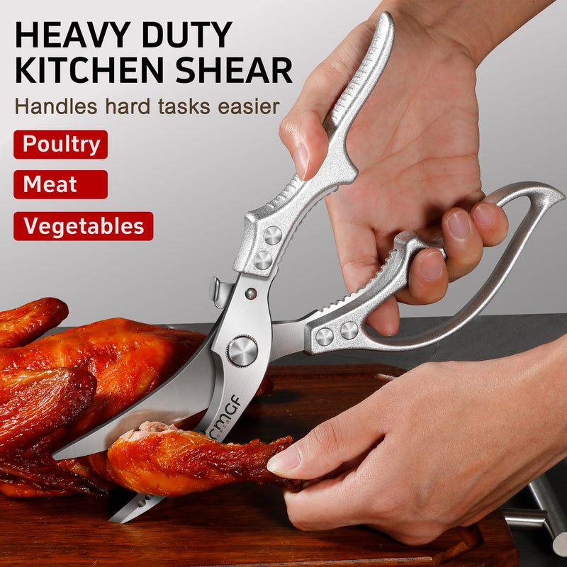 Poultry Shears, Kitchen Scissors for Food, All Purpose Heavy Duty for Chicken Wing/Thigh/Bone, Meat, Quail, Fish, Turkey, Vegetables, Stainless Steel Cooking Aid Scissors, Dishwasher Safe Silver Kitchen Shear