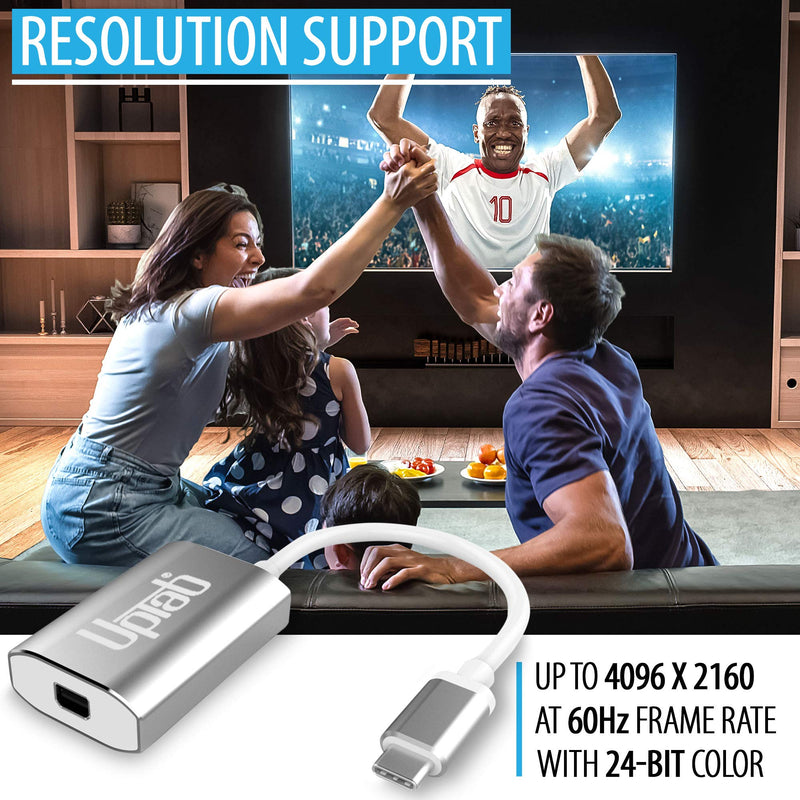 USB C to Mini DisplayPort Adapter UPTab 4K@60Hz USB-C Thunderbolt 3 to MDP Adapter with Power Port for New M4 MacBook Pro/Air, iPad Pro, Mac mini M4, iMac, and More (Silver) Silver