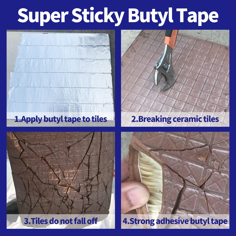 ADHES Butyl Tape Waterproof Tape Aluminum Foil Tape Sealan Tape 100mm x 5m(4inch x 5m), for RV Repair, Window, Silicone, Boat and Pipe Sealing, Glass & EDPM Rubber Roof Patching, Silver 1