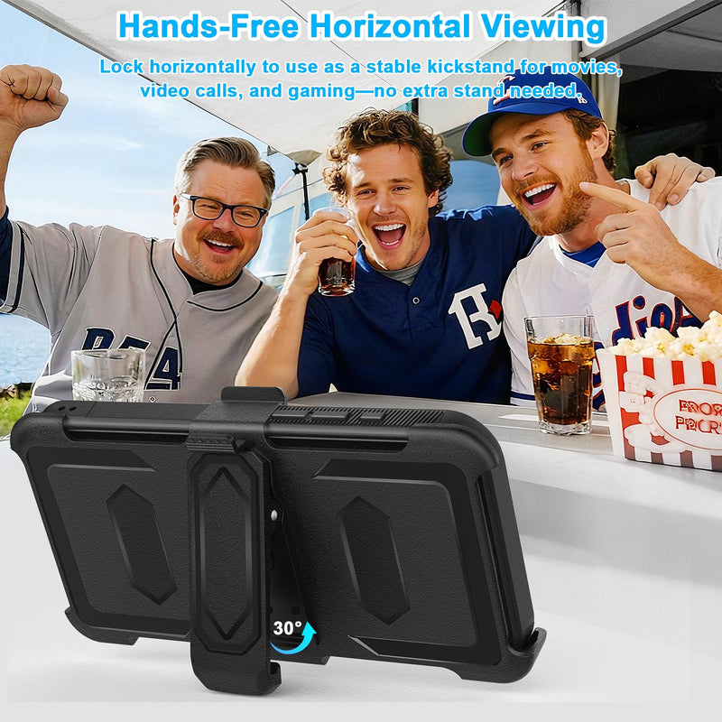 2 in 1 Case for iPhone 16 Pro Max with Belt Clip Defender, Heavy Duty Shockproof Holster with 360 Rotating Kickstand, (6.9" Black)