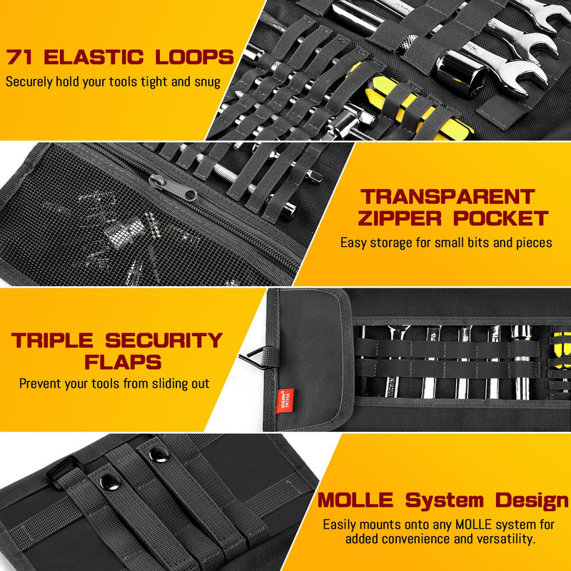 Motorcycle Tool Roll Bag - Roll-Up Tool Pouch Wrench Sturdy Organizer Handlebar Tool kit for Harley, Enduro, Dirt Bike, UTV, and Motorcycle Accessories Gear, Tools Not Included Black