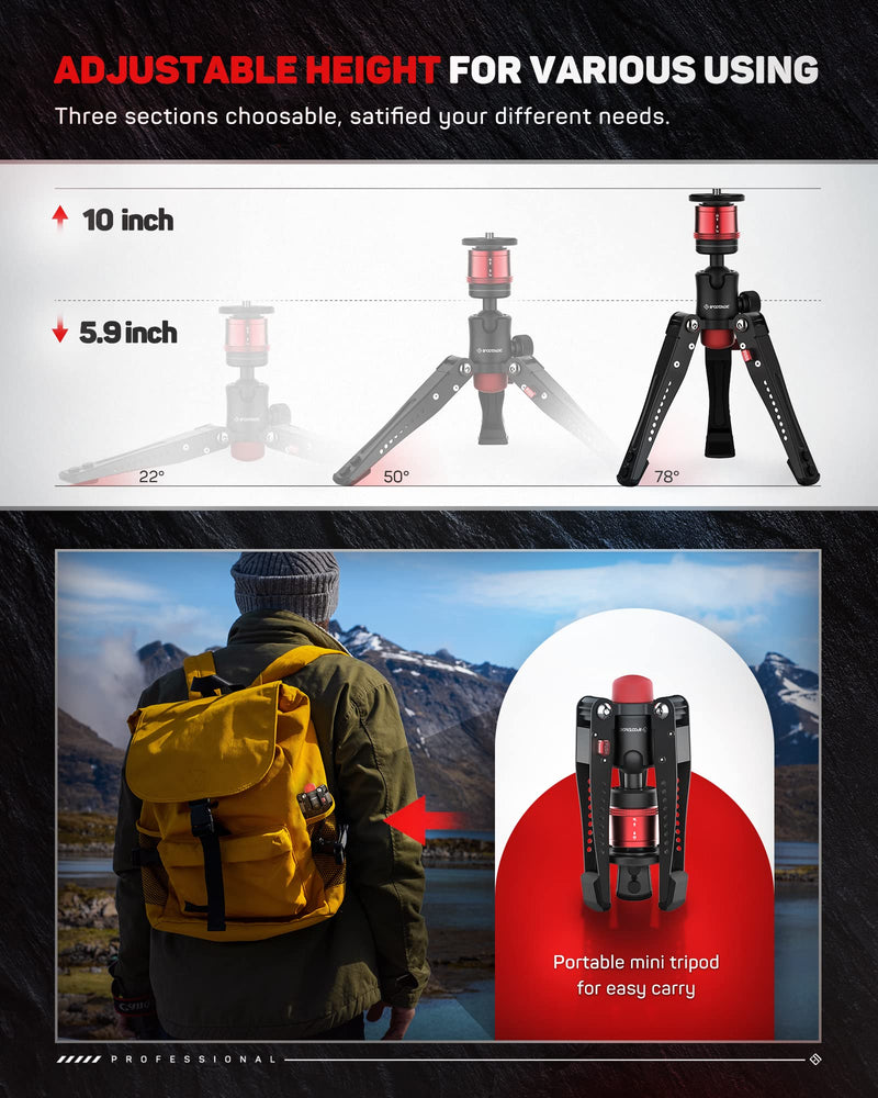 IFOOTAGE Cobra 3 Base Aluminum Desktop Mini Tripod for Camera | Tabletop Small Tripod with 1/4" & 3/8" Screws Compatible with Sony Nikon Canon DSLR Cameras, Payload 17.64lbs CB3 BASE