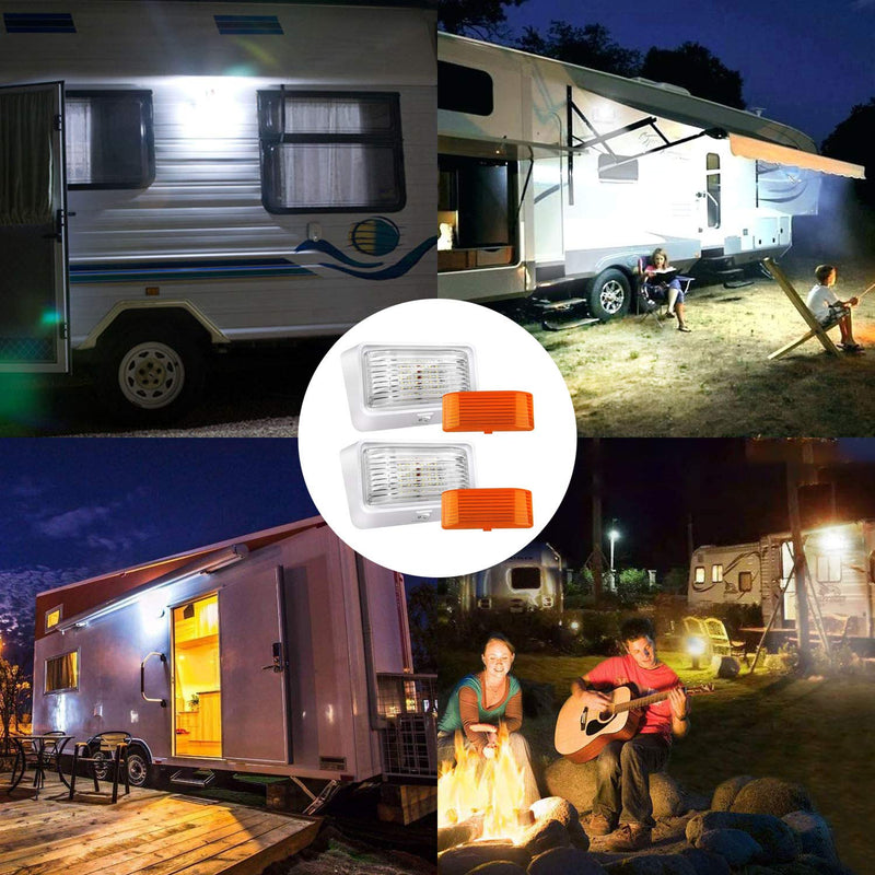 BlueFire Super Bright LED RV Porch Light RV Exterior Lights Porch Utility Light 12V Replacment Light with ON/OFF Switch, Clear and Amber Removable Lens for RV, Trailer, Camper (2 Pack) 2 Pack