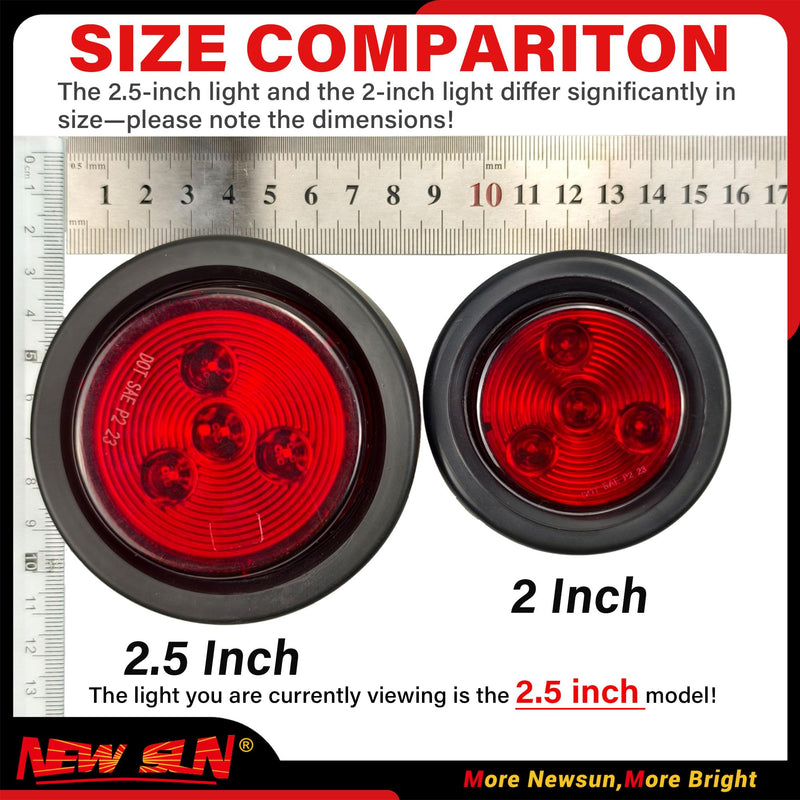 NEW SUN® Ultimate 4 Pack 2.5" LED Trailer Marker Lights, Amber & Red, Waterproof with Round Reflex Design, 4 Diodes, 12V Grommet & Wire for Boat, Truck, RV, Camper Trailers 2R+2A