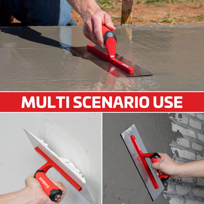 Goldblatt RED 14'' x 4'' Drywall Trowel with Lightweight Magnesium Shank, Stainless Steel Soft Grip Handle Finishing Masonry Trowel for Plastering, Wallboard, Concrete 14"x 4"