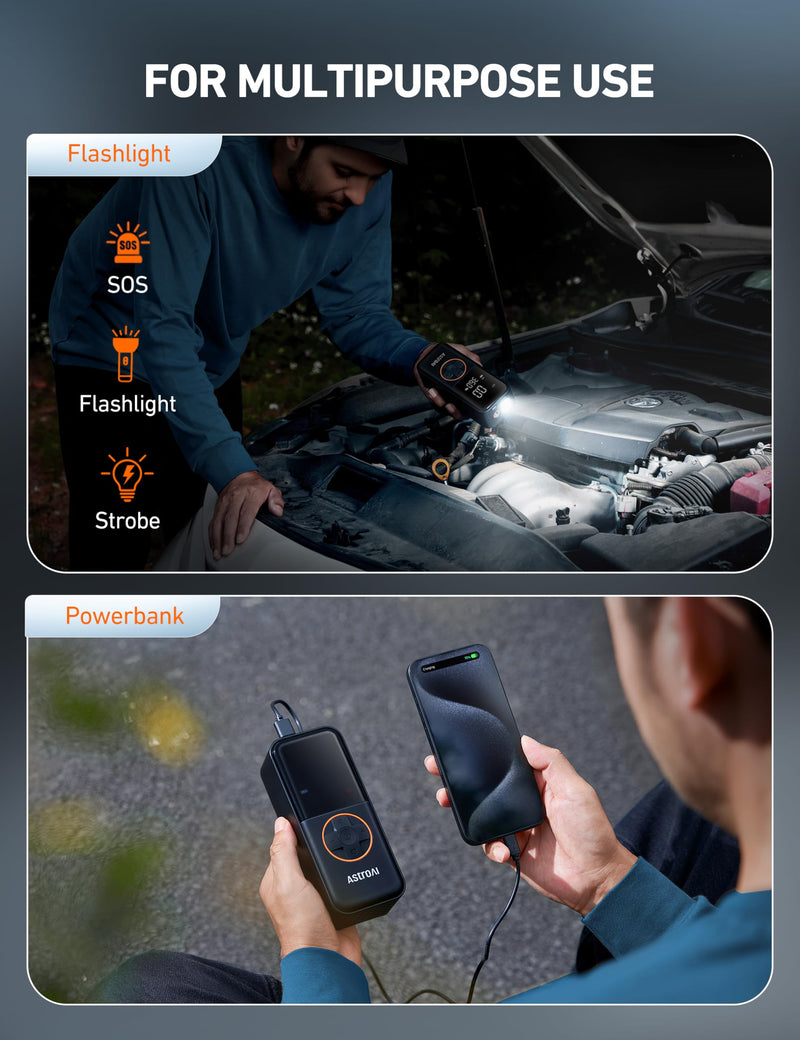 AstroAI L4 Tire Inflator Portable Air Compressor, 150PSI Portable Air Pump for Car Tires with Pressure Gauge LED Light, Electric Air Pump Quick Inflation for Cars, Motorcycles, Bikes, Tires, Balls Orange