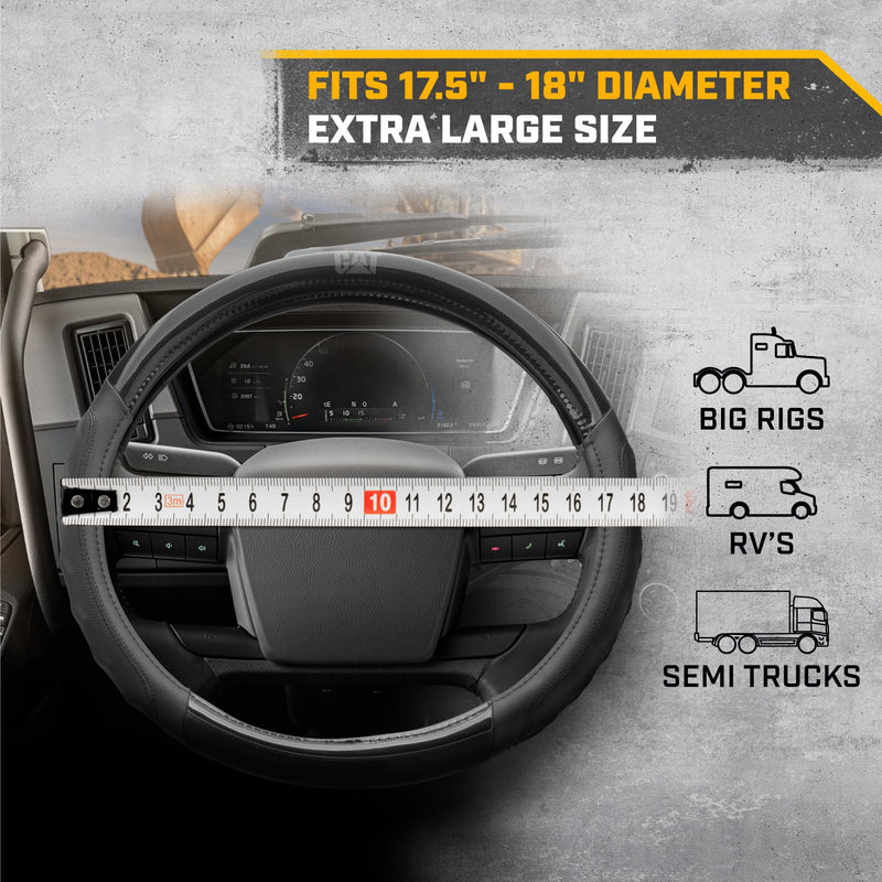 CAT® BigGrip Faux Black Leather Semi Truck Steering Wheel Cover, Extra Large 18 inch Size, Fits RV and Big Rig Trucker, Steering Wheel Cover for Trucks 18 Wheeler XL (17.5 -18") Black BigGrip