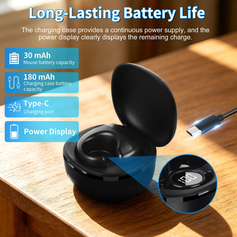 Mini Finger Ring Mouse with Charging Case Wearable Bluetooth Remote Control Thumb Mouse Wireless Handheld Air Mouse for Smartphone Tablet PC Laptop MacBook for Page Turn Take Photo Watch Video, Black