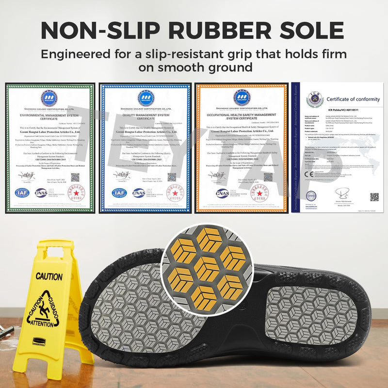 Chef Shoes Men Women Non Slip Work Shoes Water Proof Closed Toe Clogs for Nurse Kitchen Restaurant Food Service 7 Women/5 Men Black