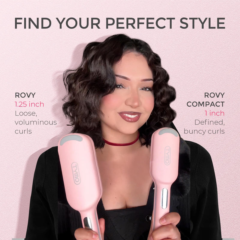TYMO ROVY Hair Waver Crimper - Hair Curler, Deep Waver Curling Iron, Ionic Curling Wand with Ceramic Tourmaline Barrel for Women, Anti-Scald, Quick & Easy, Dual Voltage, Pink 25mm