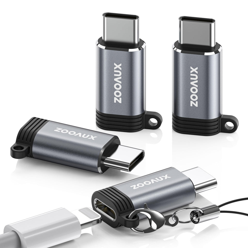 ZOOAUX 4 Pack Lightning Female to USB C Male Adapter, Type C Charger Converter, Support Charging & Data Transfer Compatible with iPhone 15, iPad, Air, Samsung, Pixel, Not for Audio/OTG 4 Pack - Lightning to USB C Grey