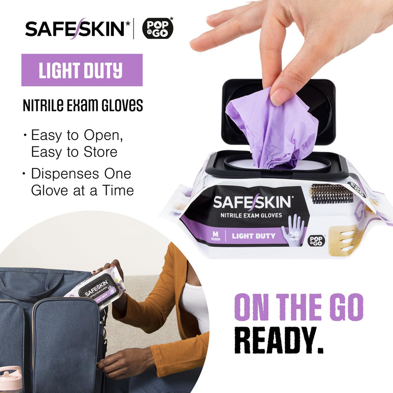 SAFESKIN Disposable Nitrile Gloves in POP-N-GO Pack of 50 or 200 Powder Free - Hair, Cleaning, Medical Use, Food Handling Medium