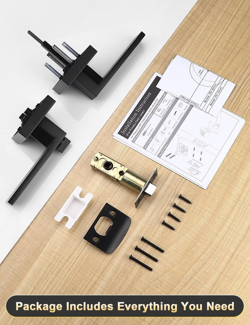Tinewa 1 Pack Square Privacy Door Levers Locksets in Matte Black Finish, Bed/Bath Door Levers Keyless Interior Handles,Reversible for Left Right Handed Doors Privacy Door Lever - Black