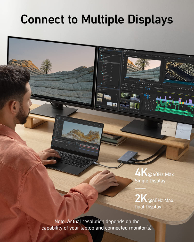 Anker USB-C Hub, 11-in-1 Docking Station Dual Monitor with 4K HDMI and DP | 1 USB-C and 1 USB-A 10Gbps Data Ports, 2 USB 2.0 Data Ports, 4K HDMI and DisplayPort, 85W Max PD, Ethernet, for XPS and More