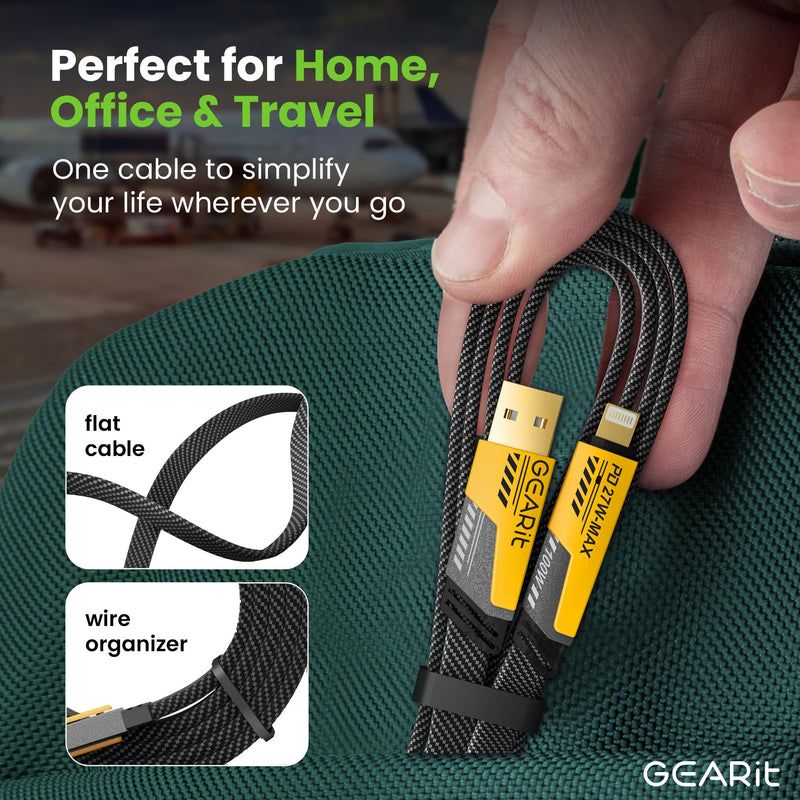 GEARit 100W 4 in 1 Charging Cable, USB C Multi Charging Cable with USB-A & Lightning Compatible Tips, Fast Charge Multi Charger Cable for Multiple Devices, iPhone, MacBook, 3.3FT Black 3.3FT/1.2M 4 IN 1-100W
