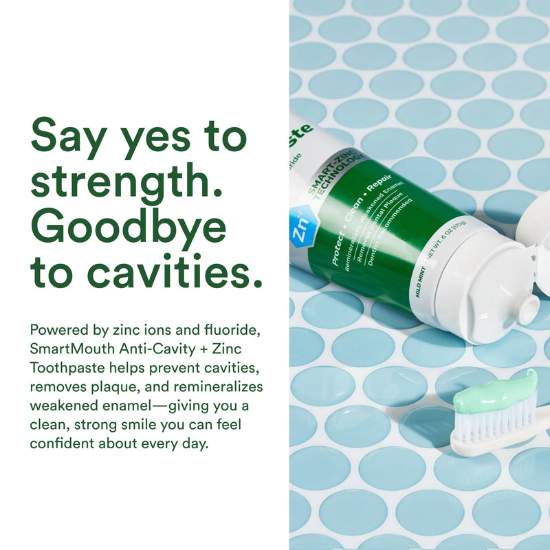 SmartMouth Anti-Cavity + Zinc Toothpaste - Fluoride for Cavity Prevention - Remineralizes Enamel - Sensitive Whitening - Alcohol-Free, Sugar-Free & Gluten-Free - 3.4 oz, 3-Pack